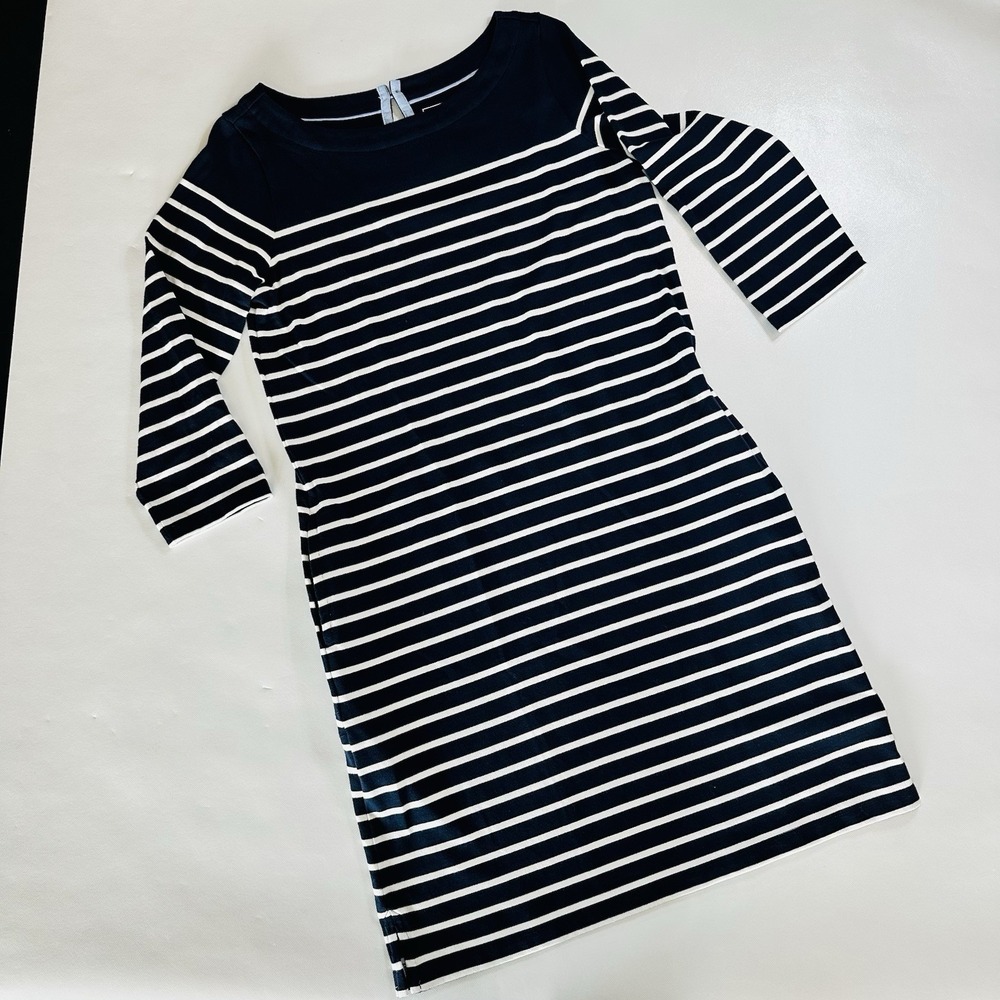 L.L.Bean Heritage‎ Mariner Dress W Sm Nautical Stripe Casual Knit Dress Pockets